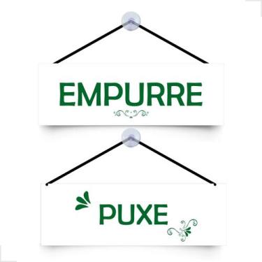 Imagem de Placa Empurre Puxe C/ Ventosa e Cordinha Porta 30x10cm - Placa forte