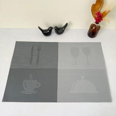 Imagem de Kit 10 Lugar Jogo Americano Retangular Mesa Posta Jantar Cozinha Sousplat Descanso De Prato Decorativo (Xícara Cinza)