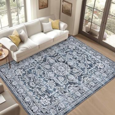 Imagem de Tapete lavável para sala de estar, 20 x 25, boho, macio, grande, antiderrapante, antiderrapante, lã sintética, vintage, para sala de estar, quarto, sala de jantar, interior, azul marinho