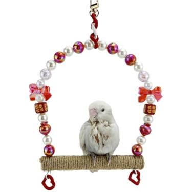 Imagem de Brinquedo giratório de periquito colorido, calopsita, periquito, poleiro de madeira e periquito, balanço de corda de cânhamo, 14 cm C x 14 cm L x 26 cm A, academia de balanço resistente, acessórios