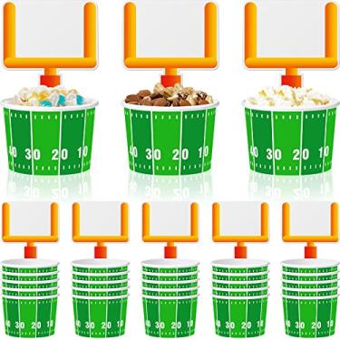 Imagem de 24 tigelas de futebol americano lanches copos de papel copos de futebol descartáveis decorações de festa de futebol suprimentos lembrancinhas com 24 cartões de porta traseira para crianças, jogos de aniversário, eventos esportivos, pipoca