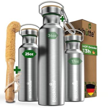 Imagem de Garrafa de água de aço inoxidável isolada a vácuo da Blockhuette I 740 g I garrafa de metal de boca larga para bebidas quentes e frias I Livre de BPA I para viagens, escola I crianças, adultos, sala de água, esportes, cantil