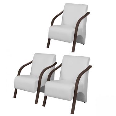 Imagem de Kit 3 Poltronas Decorativas 1 Lugar Braço Pé Madeira Tecido Sintético (courino)
