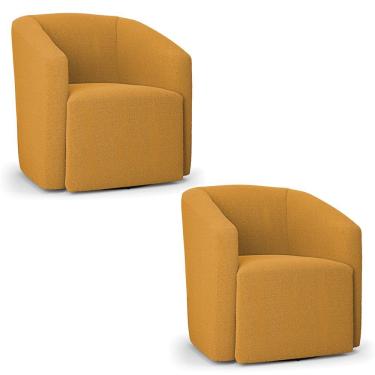 Imagem de Poltrona Sala De Estar Base Giratória Kit 2 Poltronas Stella Max Bouclê Mostarda D03