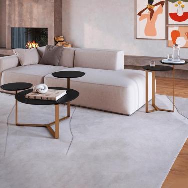 Imagem de Kit Mesa Centro E Lateral Chanfrada Pes Metal Dourado Nero Artesano Nero Dourado