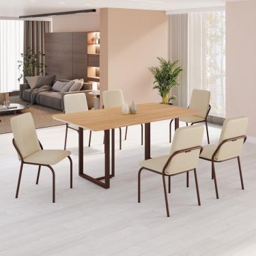 Imagem de Conjunto Sala De Jantar Mesa 160x90cm Base Lunna Tampo Mdf Malibu Creme Marrom