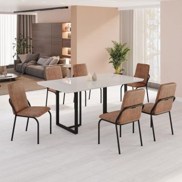 Imagem de Conjunto Sala De Jantar Mesa 160x90cm Base Lunna Tampo Mdf Com Vidro Malibu Marrom - Preto