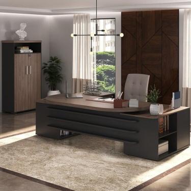 Imagem de Conjunto Para Escritório Executivo Mesa Tamburato Presidente E Armário Tamburato Com Nicho Charuto-preto