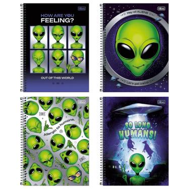 Imagem de Kiit C- 4 Caderno Universitário Orbit Aliens Tilibra Capa Dura Espiral - 10m 160 Folhas