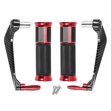 Imagem de Partuto Kit de capa de punhos de motocicleta de 22 mm 15/40.6 cm 24 mm kit de capas de guidão de borracha de liga de alumínio padrão de diamante xadrez lateral vermelho