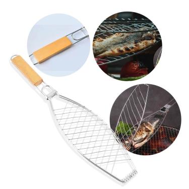 Imagem de Grelha Dupla Churrasco Assar Peixe Cabo de Madeira