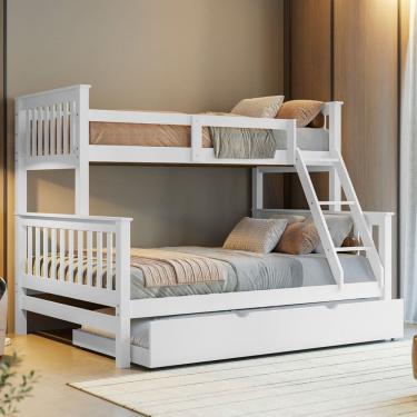 Imagem de Treliche Com Cama Casal Solteiro Madeira Maciça e Cama Aux Solteiro