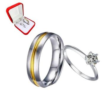 Imagem de Aliança Compromisso Prata 6mm Friso Ouro Tradicional + Anel Prata 2mm 