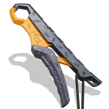 Imagem de SNAIL TRAIL Pegador de peixe flutuante, pegador de pesca de robalo, suporte de peixe-gato, ferramenta de aderência de boca de peixe de truta, pegador de lábio de peixe, alicate de pesca (22 cm, cinza amarelo)