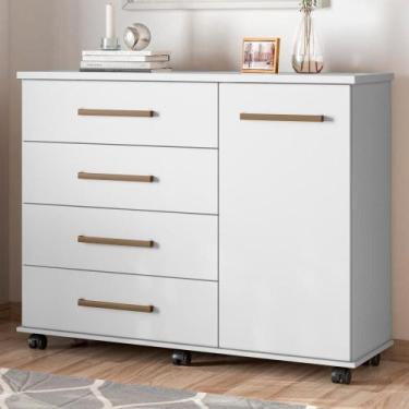 Imagem de Cômoda com Rodízios 4 Gavetas Flynn Branco - CASA H