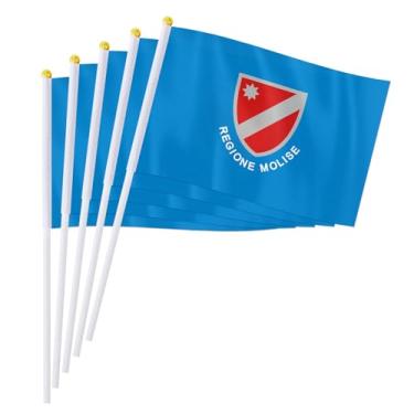 Imagem de PTEROSAUR Pacote com 50 bandeiras de mão Itália Molise, bandeira pequena de ondulação da região italiana de Molise, 5,5 x 8,2 polegadas (50)