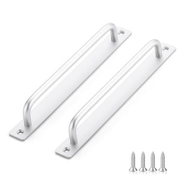 Imagem de Ravinte Decor Maçanetas de porta de celeiro pacote com 6 maçanetas prateadas para porta deslizante 22,3 cm de orifício de tela central maçanetas de armário puxador de porta de liga de zinco para