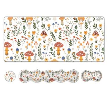 Imagem de NXZGO Tapete De Mesa Para Mouse Gamer, Apoio Pulso Fofo Teclado, Mousepad Antiderrapante Com Bordas Costuradas, Grande Xxl Suporte Computador Folhas Cogumelo