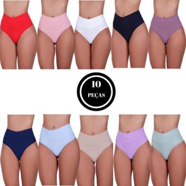 Imagem de Kit 10 Calcinha Fio Duplo e Cós Alto Microfibra Pós Parto - c9 KIT 10 