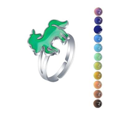 Imagem de AINILOVE Anéis de humor femininos luminosos que mudam de cor, anel de humor com cristais de pedra preciosa dinossauro/tartaruga/borboleta/paz/coração/girassol/golfinho/unicórnio, presentes de festa de
