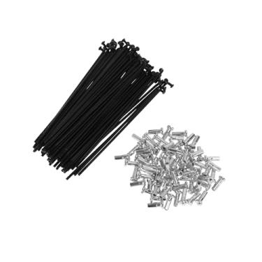 Imagem de TUCKBOLD Conjunto de 72 raios de bicicleta de 14G 104 mm com raio de roda de bicicleta aço carbono preto