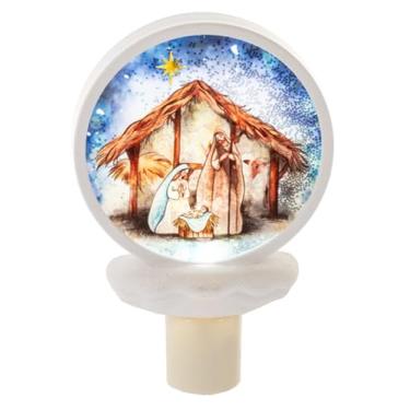 Imagem de Ganz Detalhe religioso decorativo do meio-oeste para decoração de casa de férias de Natal, 15 cm, luz noturna, azul, marrom e branco