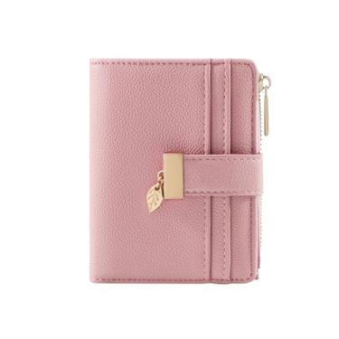Imagem de Carteira pequena feminina de couro macio dobrável com zíper para identidade, bolso para moedas, carteira feminina, rosa, Small, Carteiras pequenas de couro dobrável