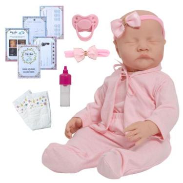 Imagem de Bebe Tipo Reborn Lívia Corpo 100% Silicone + Pijama Rosa - Cegonha Reb