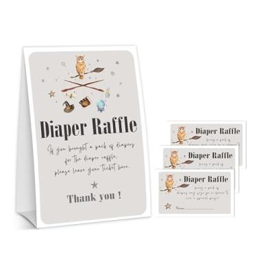 Imagem de Cazhes Jogos de chá de bebê de Halloween, 50 bilhetes de sorteio de fraldas + 1 placa autônoma para bruxo mágico revelar gênero anúncio de bebê suprimentos de lembrancinha de festa - D07