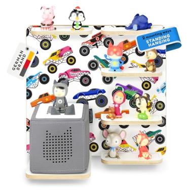 Imagem de stadtecken Prateleira de madeira para Toniebox – comporta até 40 tonies – Organizador de armazenamento de parede para quarto infantil – expansível e compatível com bonecos Toniebox (Monster Trucks)