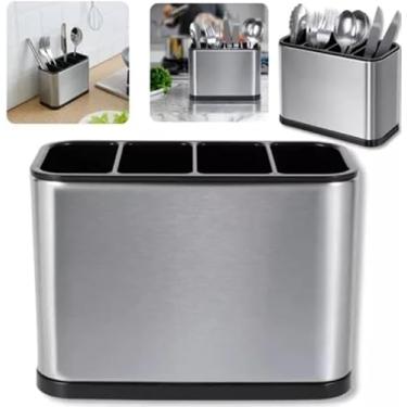 Imagem de Escorredor de Talheres Aço Inox Premium – Organizador de Utensílios para Pia de Cozinha, Porta Talheres Multiuso com Drenagem Eficiente, Design Compacto e Moderno, Durável e Anticorrosão