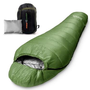 Imagem de Saco de dormir da mamãe + travesseiro de viagem com saco de compressão compacto – Saco de dormir para adultos e crianças, leve e quente e lavável, para acampamento, caminhadas (verde)