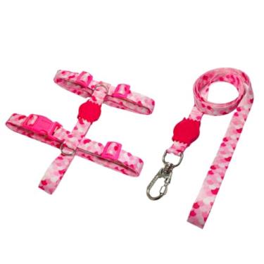 Imagem de Coleira Peitoral H Anti Puxão e Guia 1,10m para Cachorro Varias Estampas(Rosa Sereia,G)