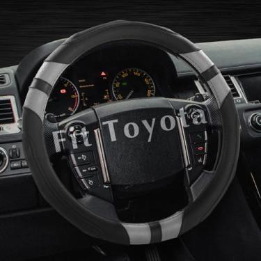 Imagem de Achiou Capa de volante de couro - design esportivo, antiderrapante respirável e confortável para volantes de 36,8 cm a 38 cm