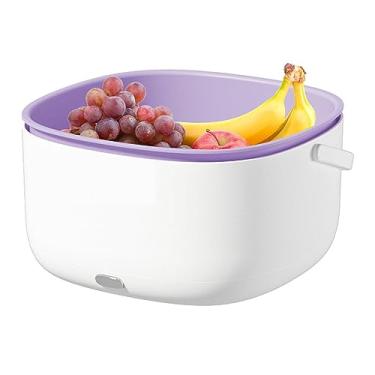 Imagem de Cesta de drenagem de limpeza - Cesta de limpeza vibratória com alça | Purificador de ingredientes de cozinha para tomate, pepino, morango, pêssego, carne, peixe Thaely