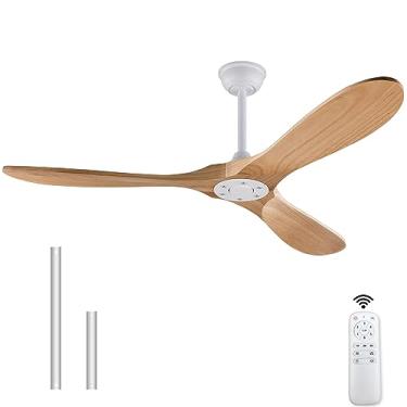 Imagem de XBIBI Ventilador de teto de madeira de 106 cm sem luz, ventiladores modernos de 3 lâminas com controle remoto, motor CC reversível silencioso, ventilador de teto com economia de energia para quarto