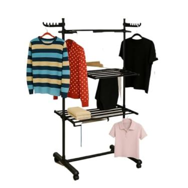 Imagem de Varal Chão 3 Andares Roupa 4 Rodas Dobrável Reforço Retrátil(Todo Preto)