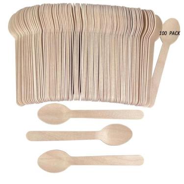 Imagem de Colheres de madeira descartáveis 100 unidades - bambu natural de 16 cm