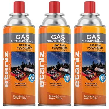 Imagem de Kit 3 Refil Gás Fogareiro Etaniz 400ml 227g Butano Portátil Camping Churrasco Cozinha Maçaricos