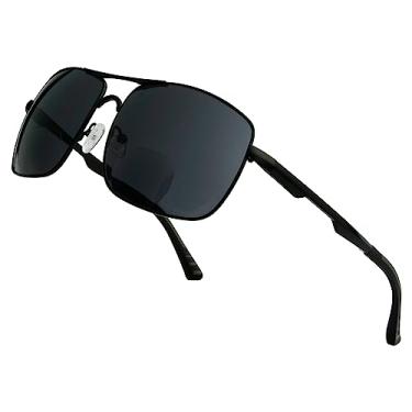 Imagem de BFOCO Óculos de sol bifocais para homens e mulheres, óculos de sol quadrados de leitura com dobradiça de mola (preto, 3,00)