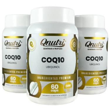 Imagem de Kit 3 Coenzima Q10 200mg 60 cápsulas Suplemento Alimentar 3 Frascos Cápsulas CoQ10 200mg 180 unidades Qnutri