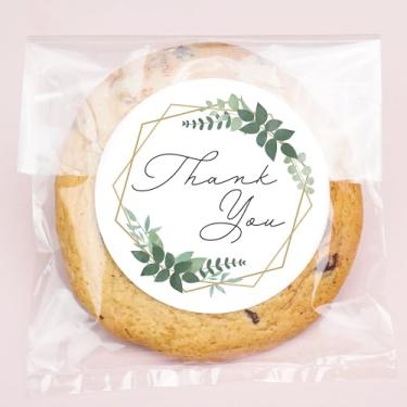 Imagem de Big Dot of Happiness Boho Botanical Thank You Adesivos e sacos transparentes para biscoitos, sacos de guloseimas de celofane 10 x 18 cm, presentes de festa de casamento para doces ou assados - 25