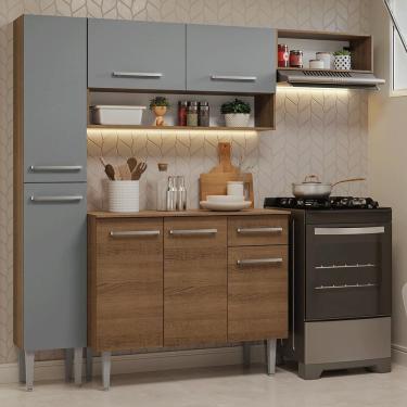 Imagem de Armário de Cozinha Completa Emilly 7 Portas 1 Gaveta MDP 197 cm Rustic e Cinza com Puxadores em Alumínio