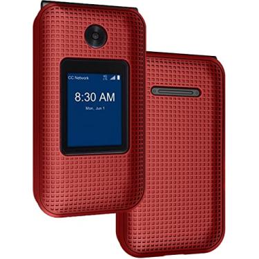 Imagem de Nakedcellphone Capa para Consumer Cellular Link II, [Textura de Grade] Capa protetora rígida fina para celular Link 2 Flip (Z2335CC) - Vermelho