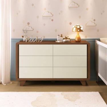 Imagem de Cômoda Infantil 6 Gavetas 100% Mdf Premium Mabel Off White/ Castanho