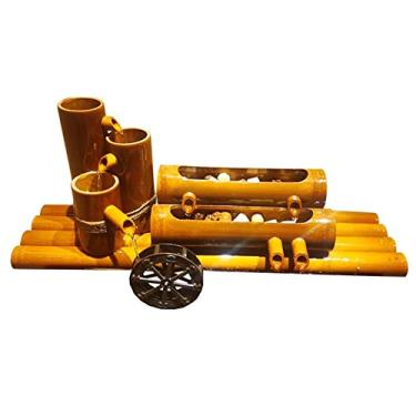 Imagem de Fonte de água de bambu para decoração de jardim com bomba de água kit de decoração com roda de água rotativa fontes Feng Shui Zen para lagoa de pátio