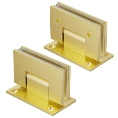 Imagem de Ranbo Dobradiças de porta de chuveiro de 90°, parede a vidro, estrutura de latão sólido resistente, ouro escovado, serve para vidro temperado de 8 a 12 mm, para chuveiros sem moldura (pacote com 2)
