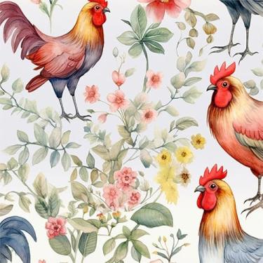 Imagem de Papel de parede rústico aquarela vermelho amarelo rosa galo fazenda papel de parede para contato vintage vinil adesivo em papel de parede para quarto, banheiro, armário de cozinha adequado para