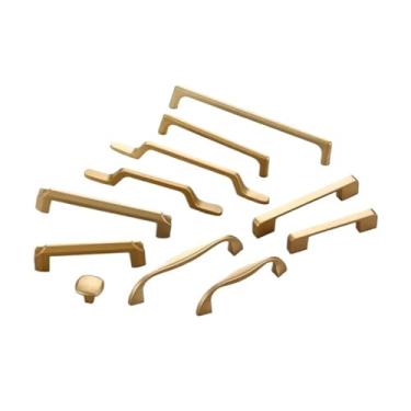 Imagem de CXYFQUUK Puxadores de armário dourados de liga de alumínio puxadores de gaveta de armário de cozinha puxadores de porta de guarda-roupa ferragens de móveis 2 peças (6140-96 mm)