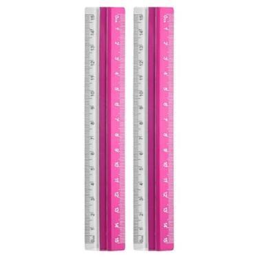 Imagem de Generic 2 réguas retas 15 cm régua de transferidor de liga de alumínio de plástico métrico ferramenta de medição geométrica para escritório de arquiteto artista, rosa